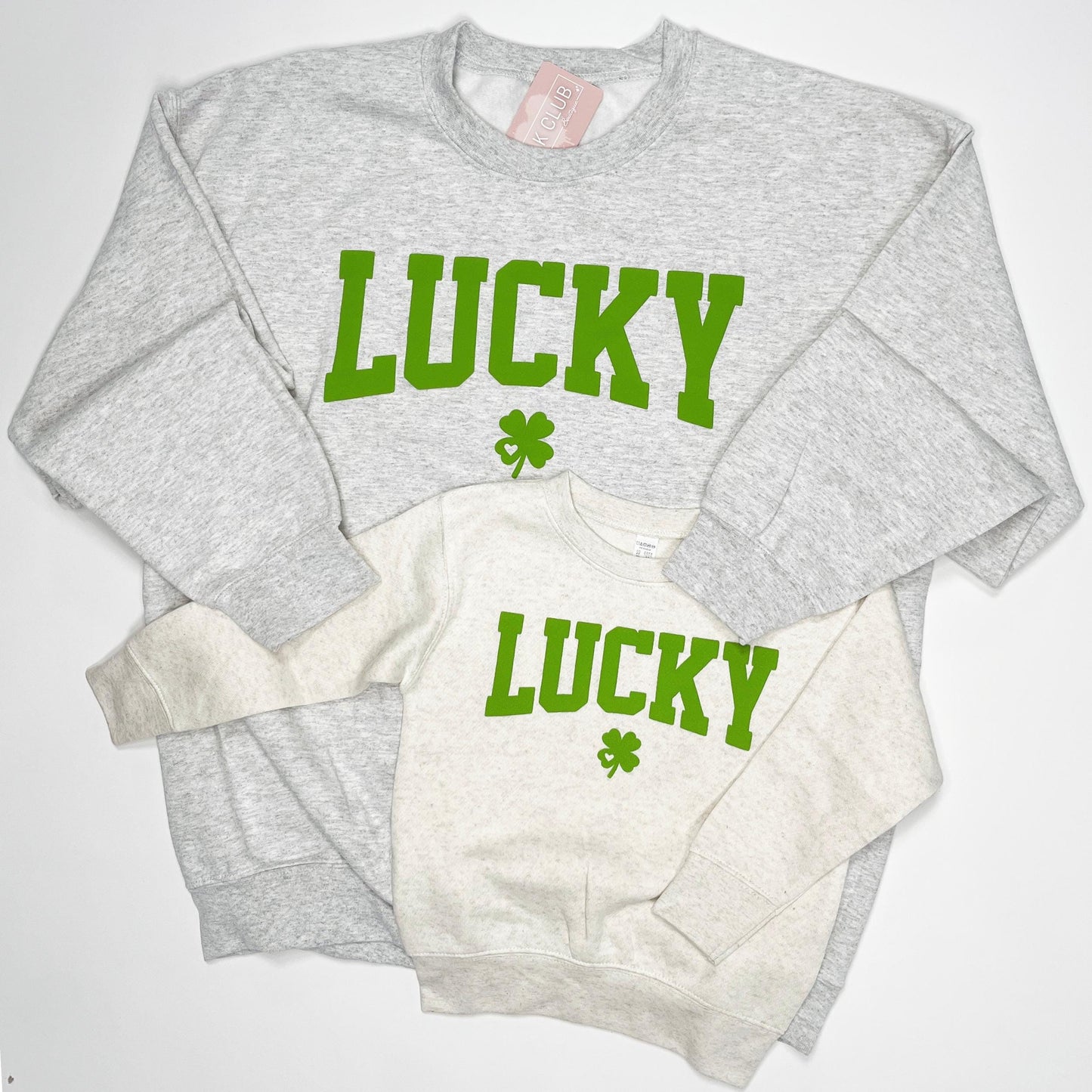 Lucky Puff Print Sweater St. Patrick's Day Crewneck Four Leaf Clover Sweater Make Your Own Luck st Paddy's Day Embossed Lucky Shirt