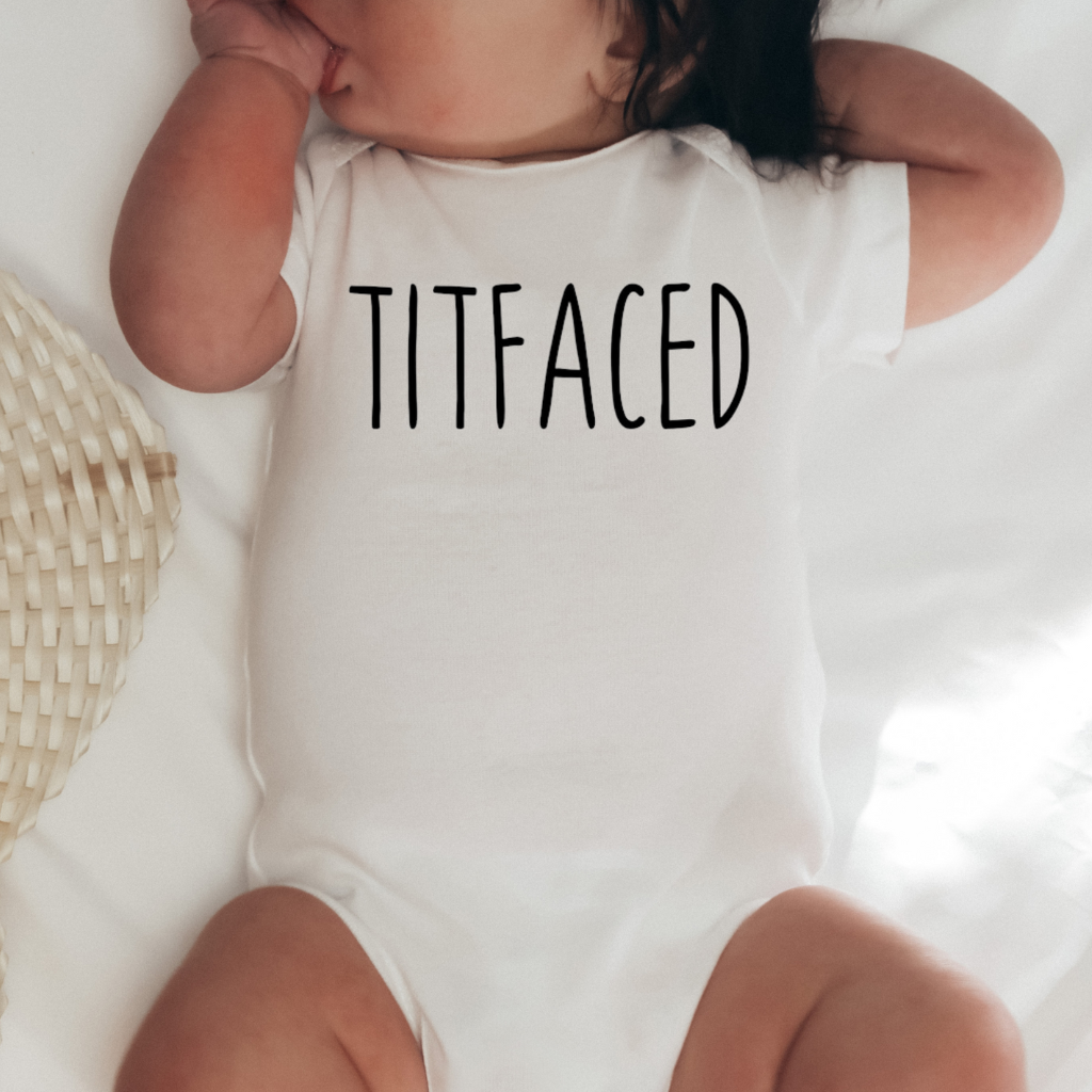 White Baby Bodysuit with Black Titfaced graphic