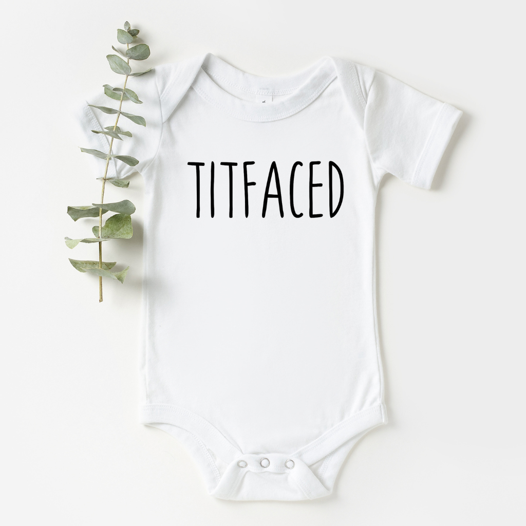 White Baby Bodysuit with Black Titfaced graphic