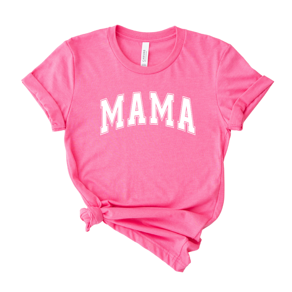 Pink T-Shirt with White Puff Mama Graphic