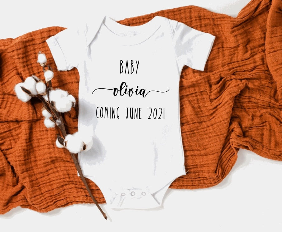 Announcement Baby Bodysuit, Baby Clothes, Coming Soon, Unisex, Custom Made, Expecting Parents