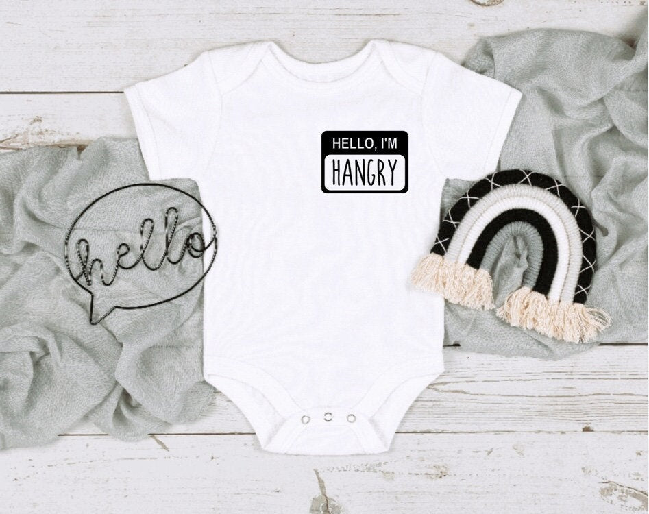 Hello I'm Hangry Onesie®, Funny Baby Shower Gift, Funny Baby Bodysuit, Hangry Baby Shirt, Unisex Clothing, Custom Made
