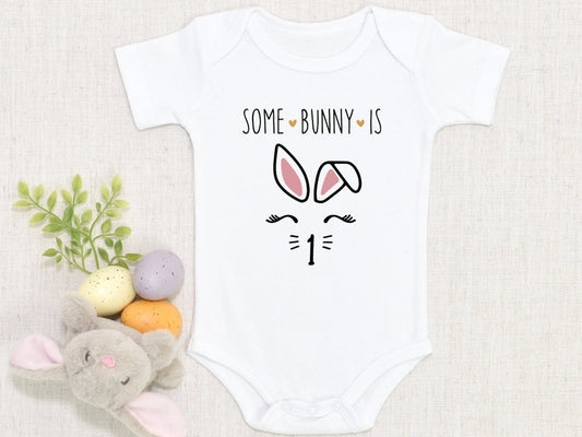 Some Bunny Is One Onesie®, First Birthday Shirt, Baby Girl Birthday Outfit, Cute Bunny Baby Bodysuit