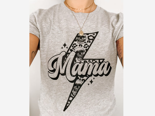 Mama Lightning Bolt T-Shirt, Leopard Print Shirt, Rock and Roll, Custom Made