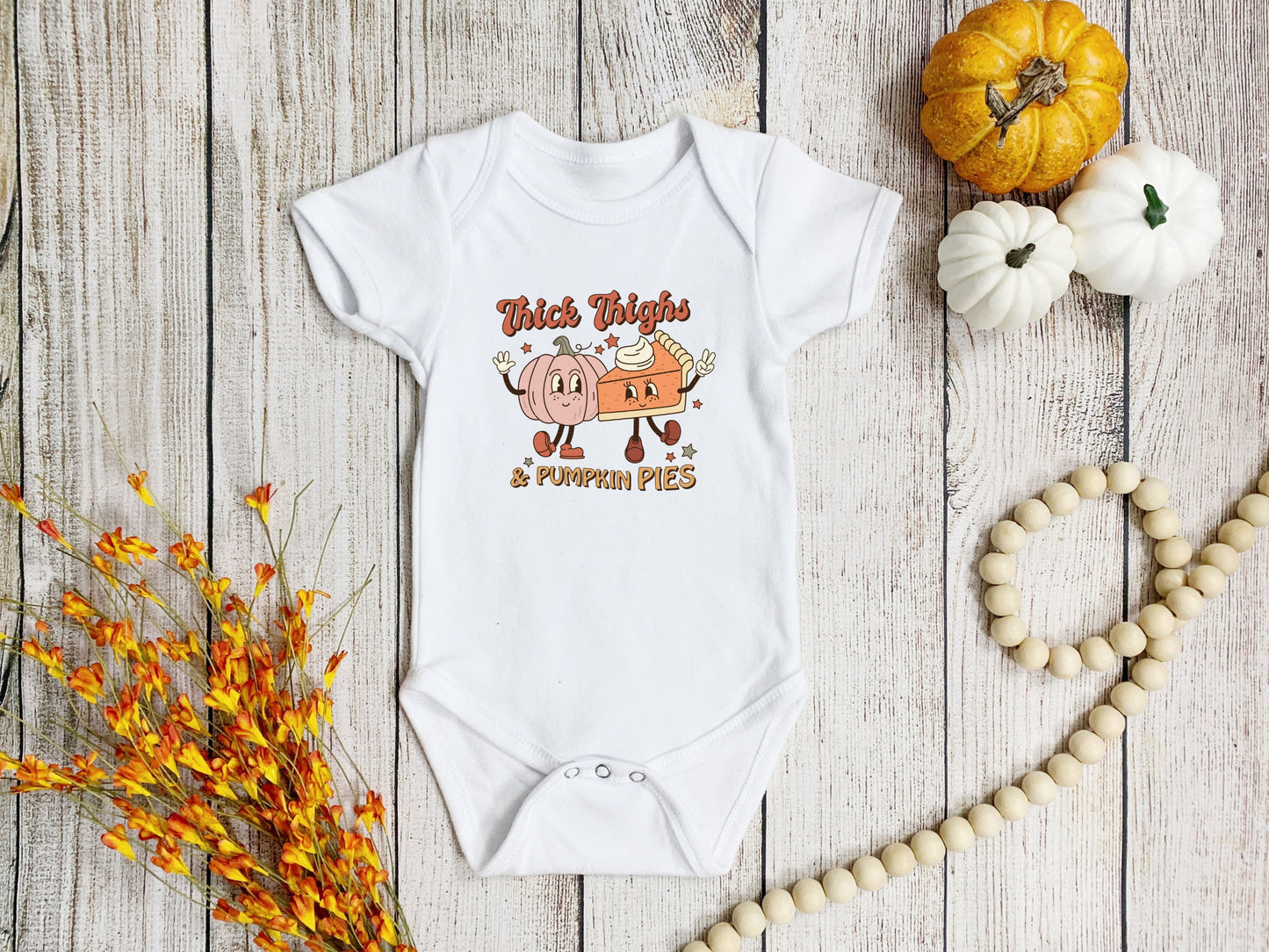 Thick Thighs and Pumpkin Pies Onesie®, Thanksgiving Baby Bodysuit, Retro Thanksgiving Toddler Shirt, Custom Made