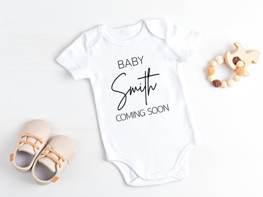 Baby Announcement Onesie®, Custom Name Onesie®, Due Date Baby Bodysuit, Expecting Parents Baby Announcement