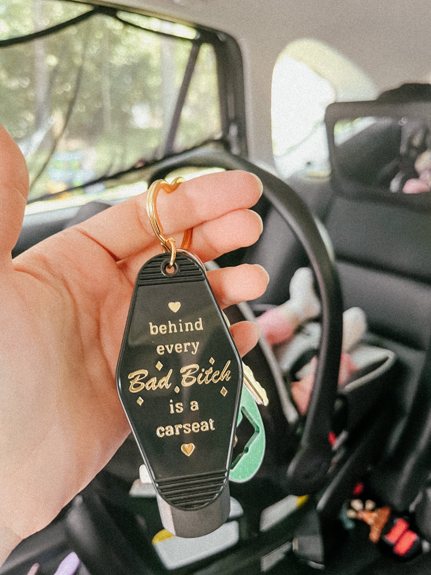 Behind Every Bad Bitch is a Carseat Keychain, Keychain for Mama, Retro Motel Keychain, First Time Mom Gift, Xmas Gift for Mama