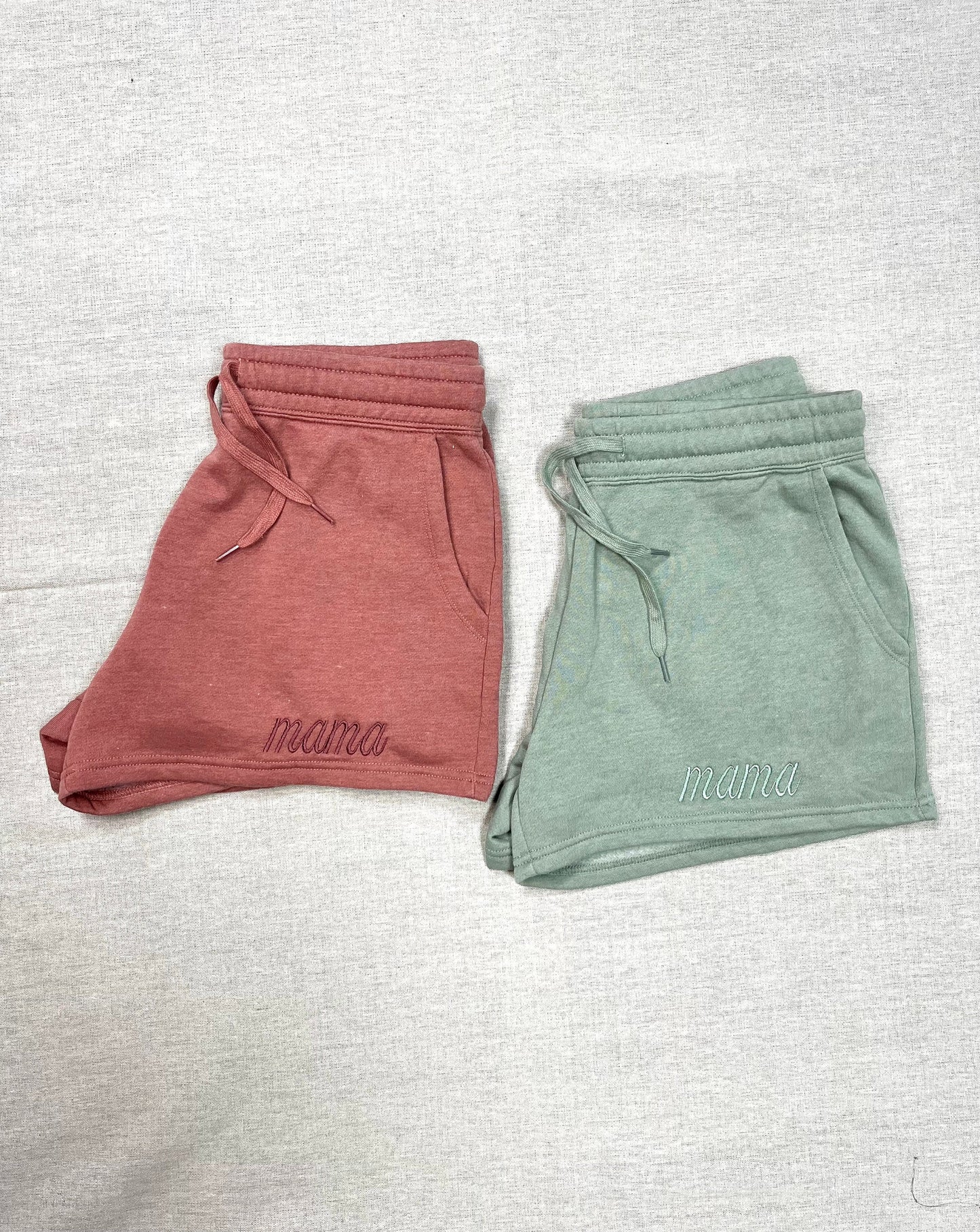 Embroidered Mama Shorts, Fleece Mama Shorts, Monotone Shorts, Soft Custom Mom Shorts, Cute Minimalist Shorts