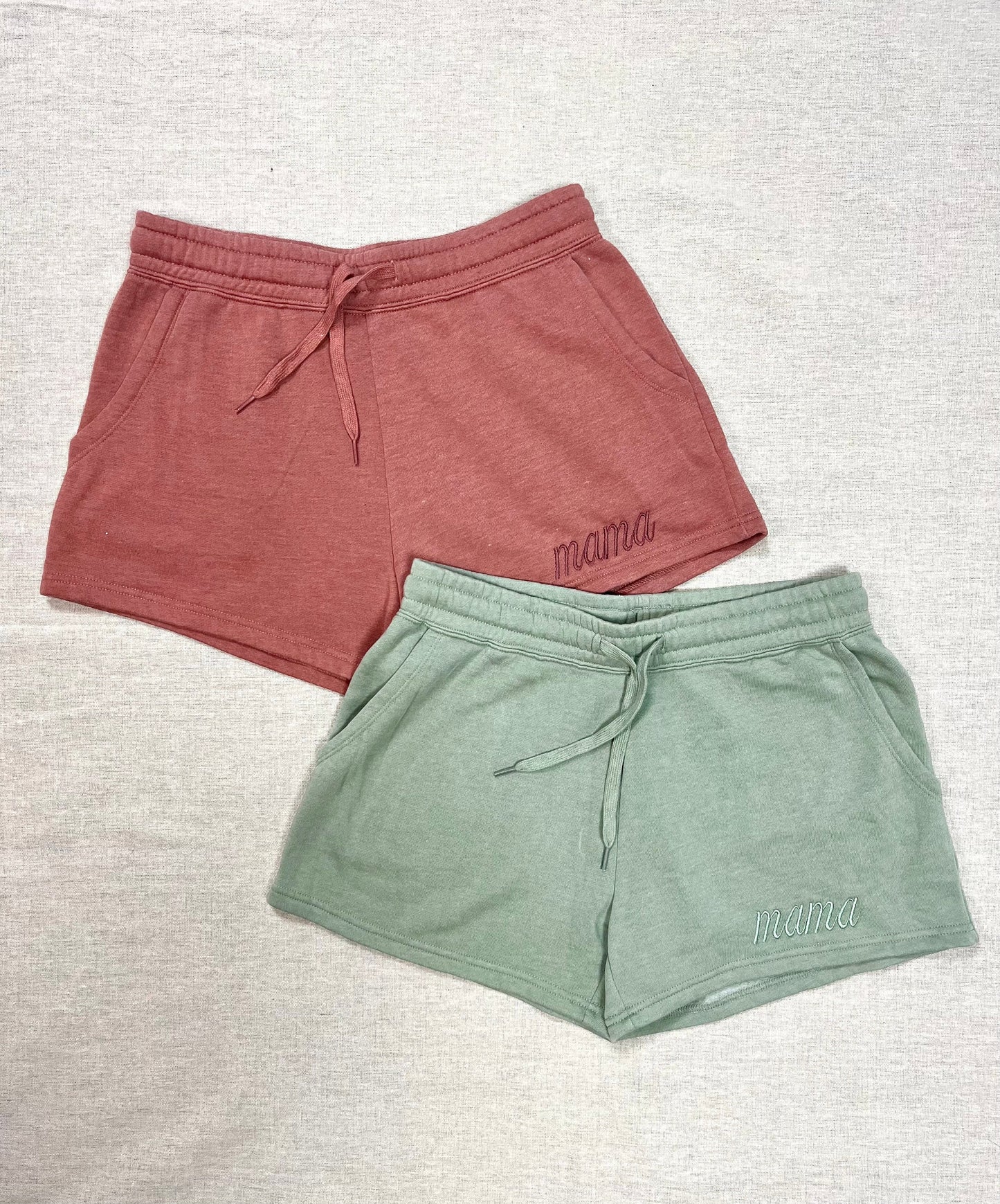 Embroidered Mama Shorts, Fleece Mama Shorts, Monotone Shorts, Soft Custom Mom Shorts, Cute Minimalist Shorts