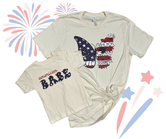 4th of July Shirt, Matching Patriotic Shirts, American Babe T-Shirt, American Flag Shirt, Patriotic Butterfly Shirt, USA T-Shirts