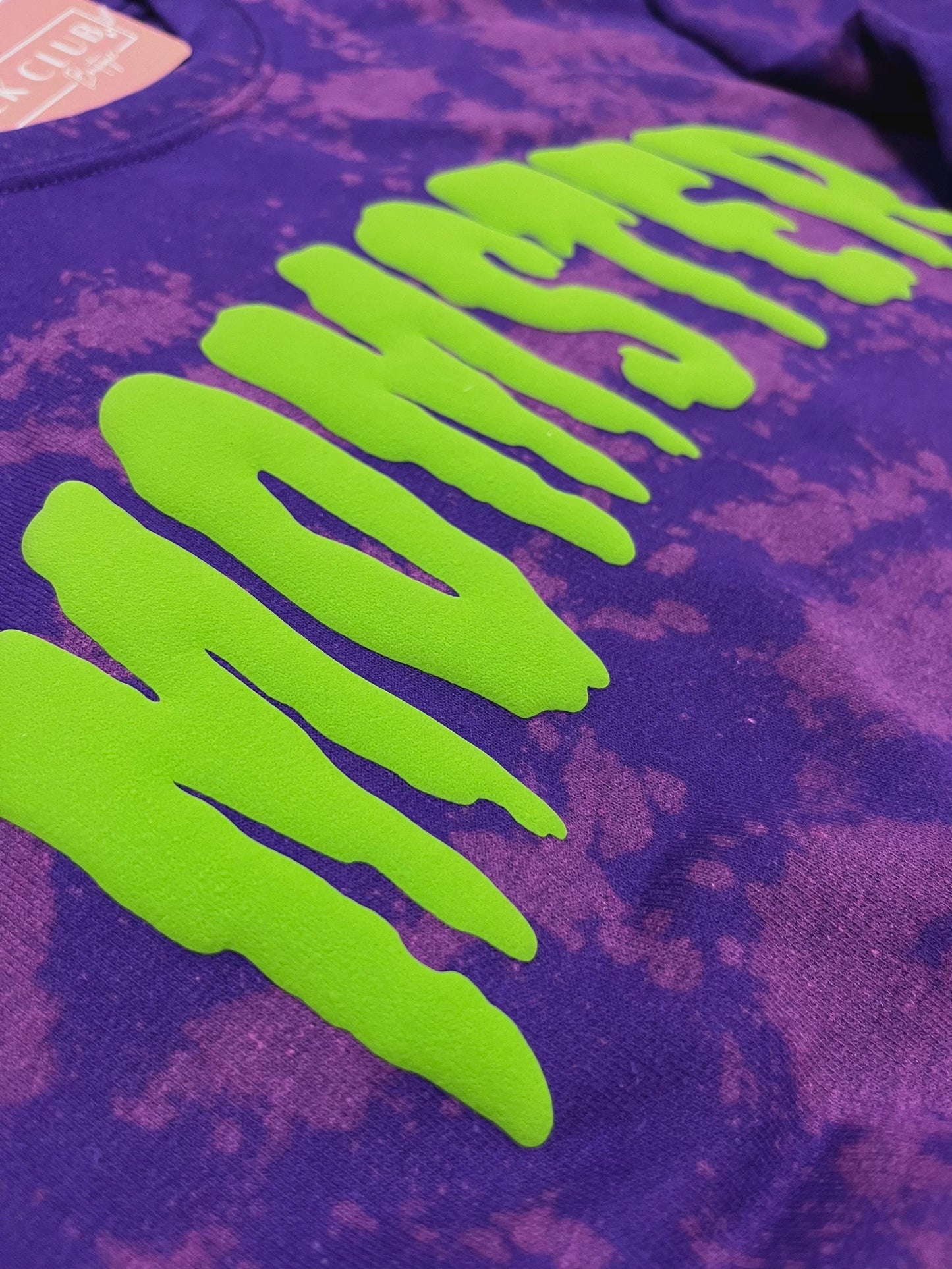 Slime Green Momster Fleece Crew, Reverse Tie Dye Shirt, Puff Print Halloween Sweatshirt, Halloween Mama, Bleached Sweater, Custom Made