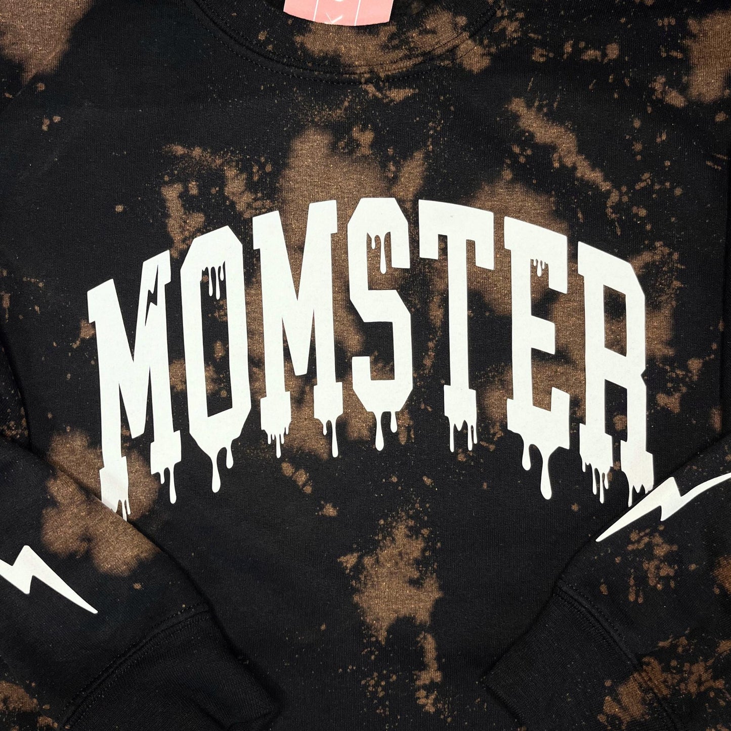 Momster Fleece Crew, Reverse Tie Dye Shirt, Halloween Sweatshirt, Halloween Mama, Bleached Sweater, Momster T-Shirt, Black Acid Wash Shirt
