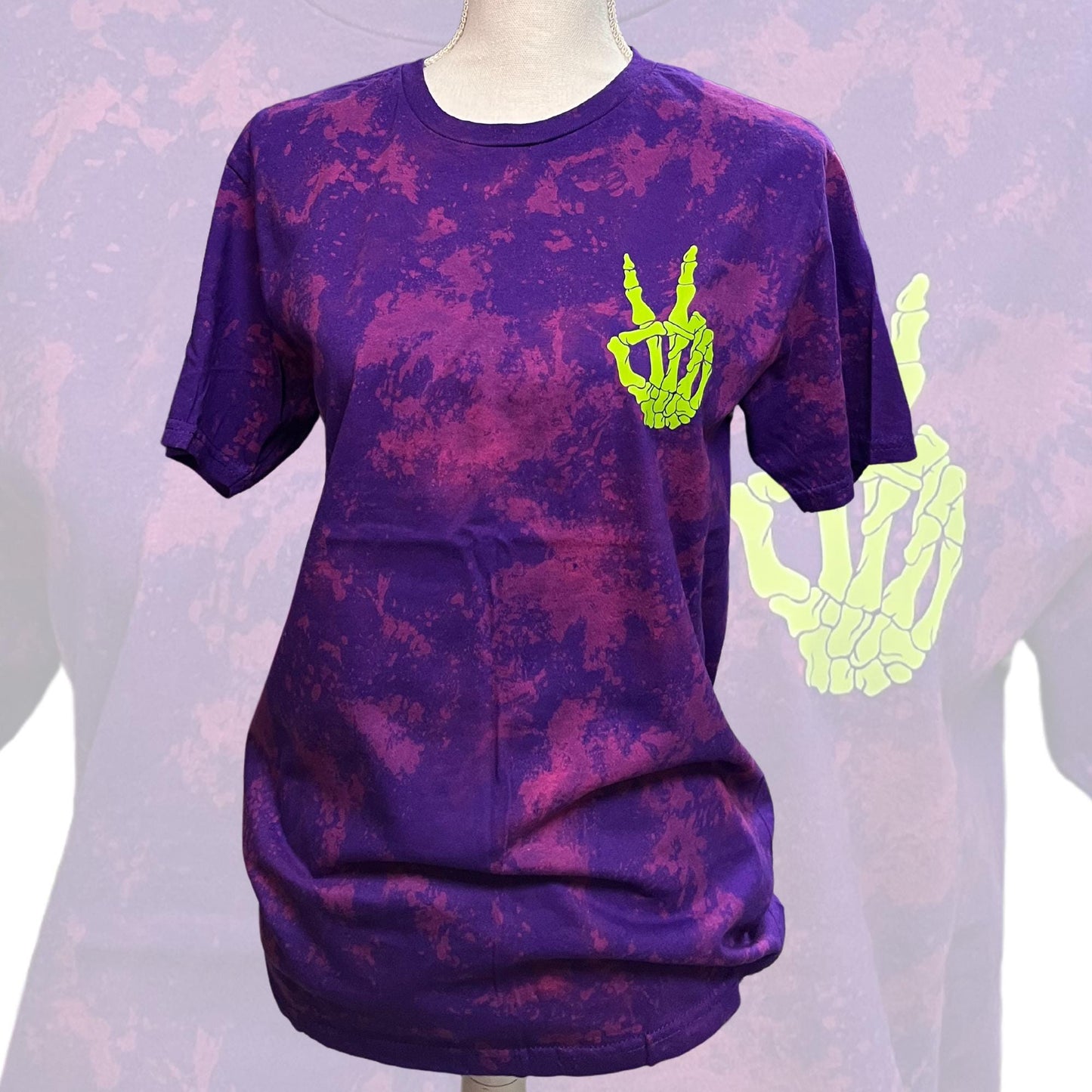 Slime Green Peace Sign Fleece Crew, Reverse Tie Dye Shirt, Skelly Crewneck, Creepy Halloween Shirt, Bleached Sweater, Grunge Acid Wash Shirt