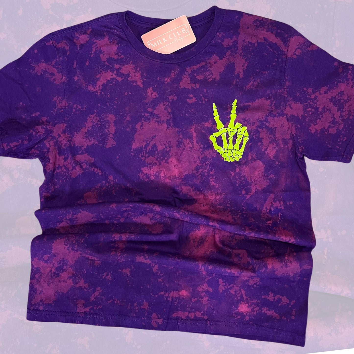 Slime Green Peace Sign Fleece Crew, Reverse Tie Dye Shirt, Skelly Crewneck, Creepy Halloween Shirt, Bleached Sweater, Grunge Acid Wash Shirt