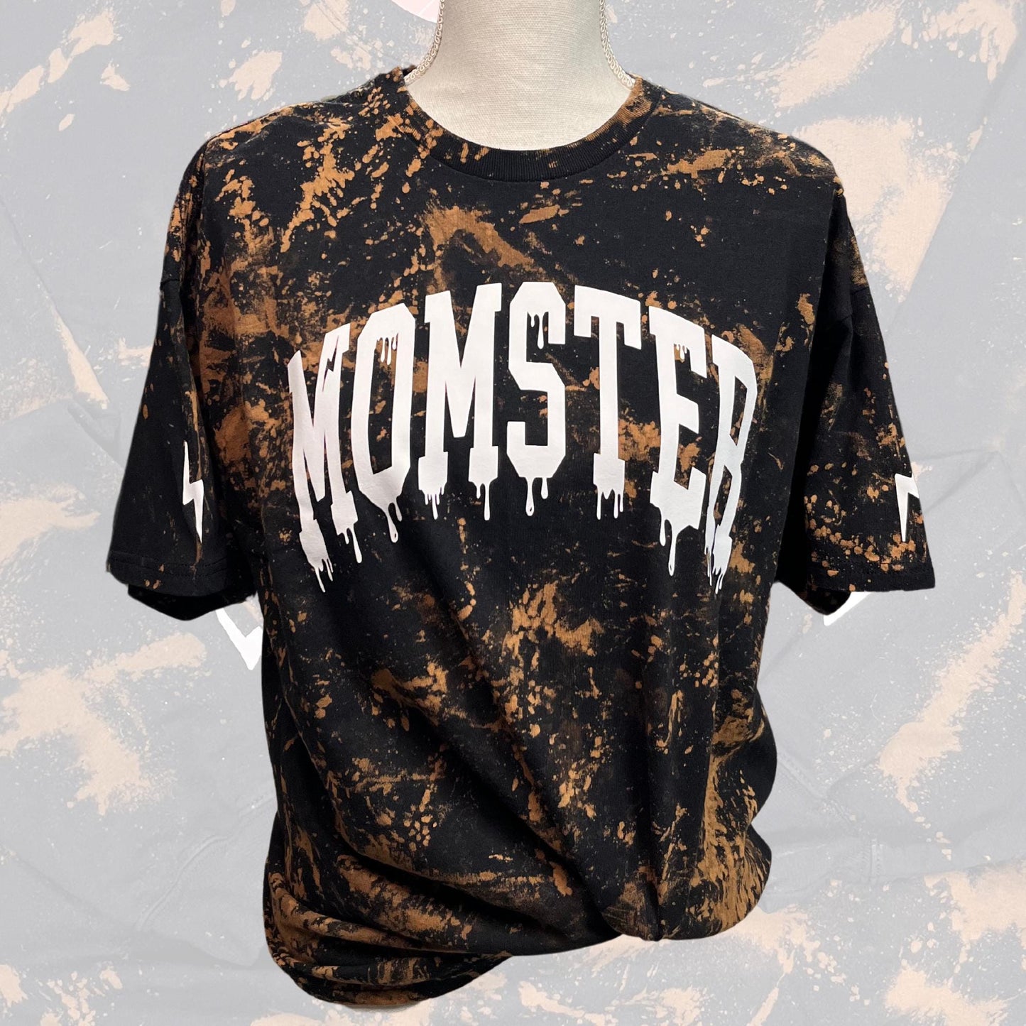Momster Fleece Crew, Reverse Tie Dye Shirt, Halloween Sweatshirt, Halloween Mama, Bleached Sweater, Momster T-Shirt, Black Acid Wash Shirt