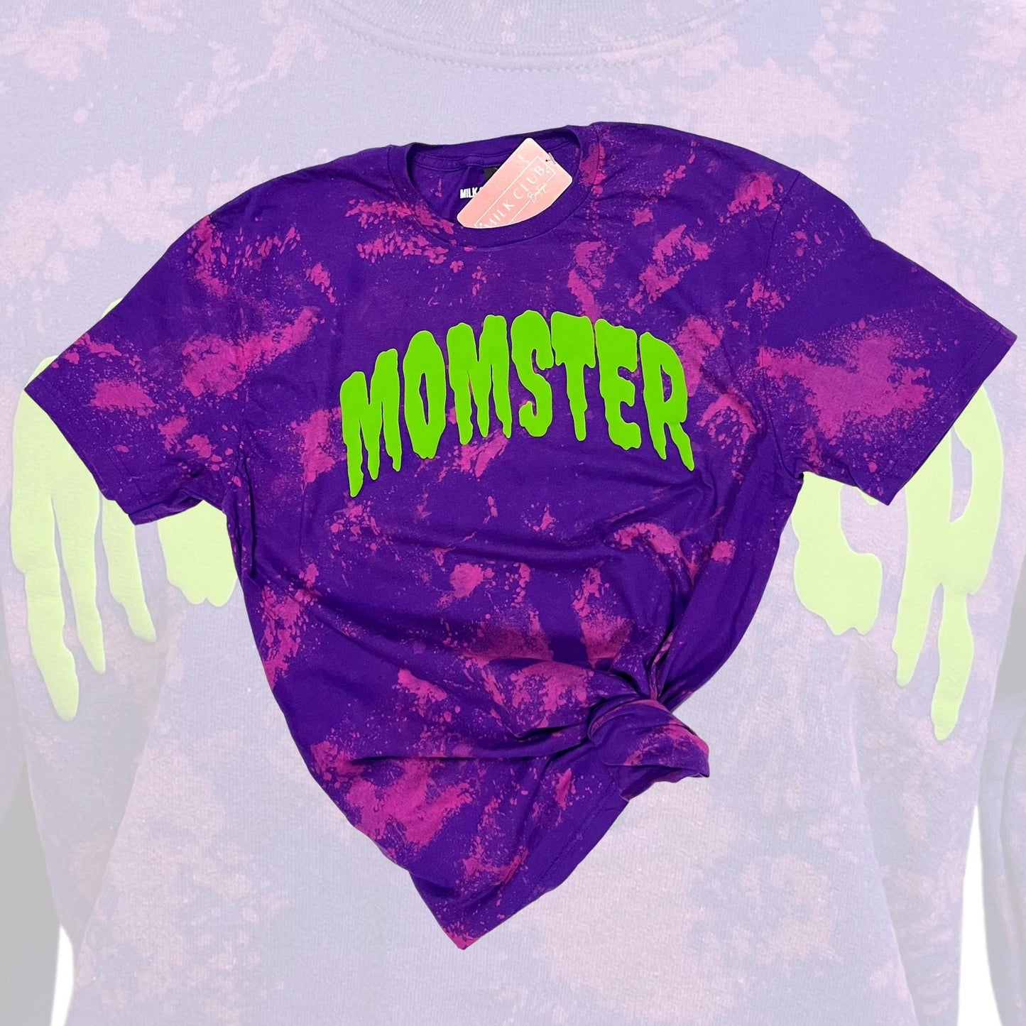 Slime Green Momster Fleece Crew, Reverse Tie Dye Shirt, Puff Print Halloween Sweatshirt, Halloween Mama, Bleached Sweater, Custom Made