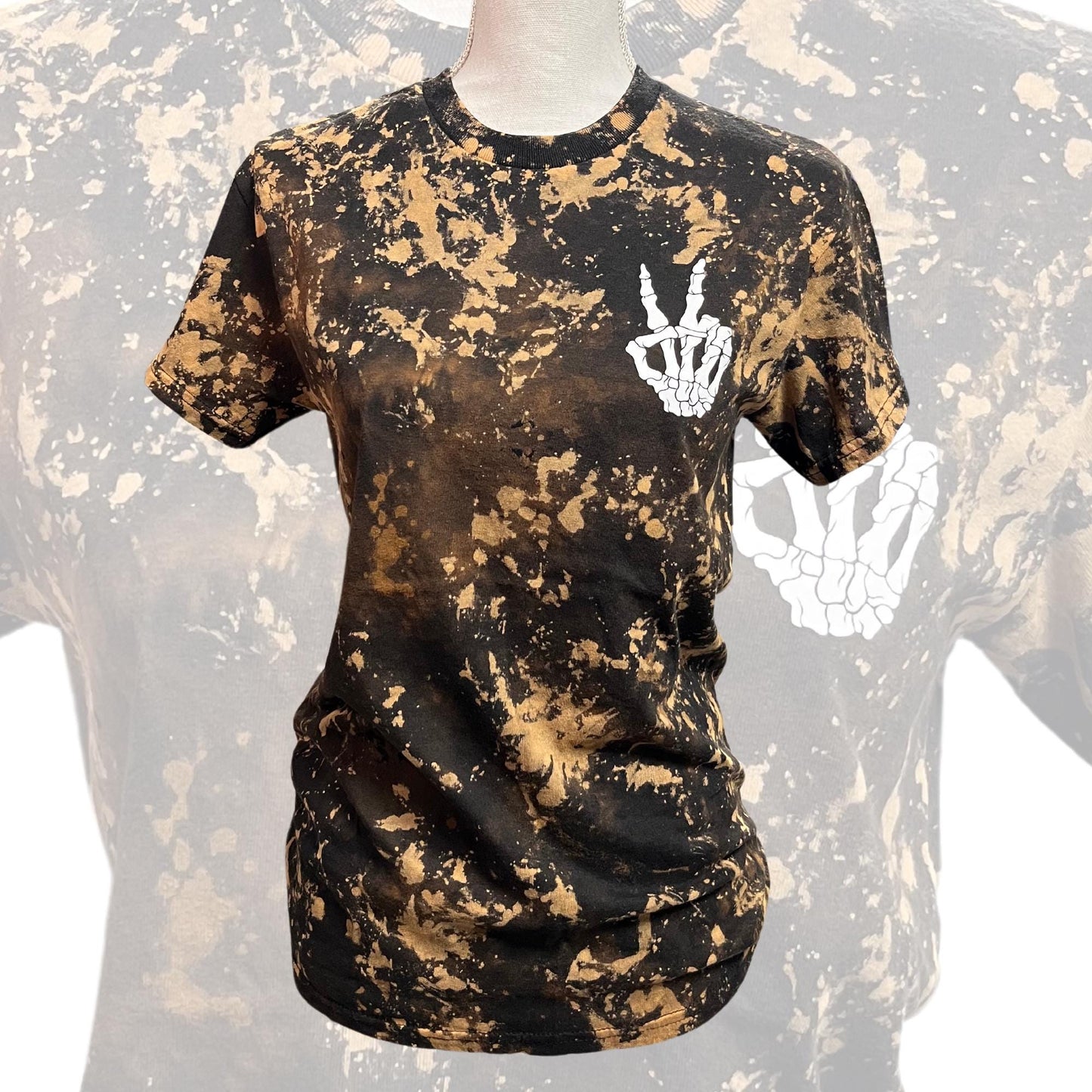Acid Wash Fleece Crewneck, Reverse Tie Dye Shirt, Skeleton Shirt, Halloween Sweatshirt, Black Bleached Sweater, Skelly Peace Sign Shirt