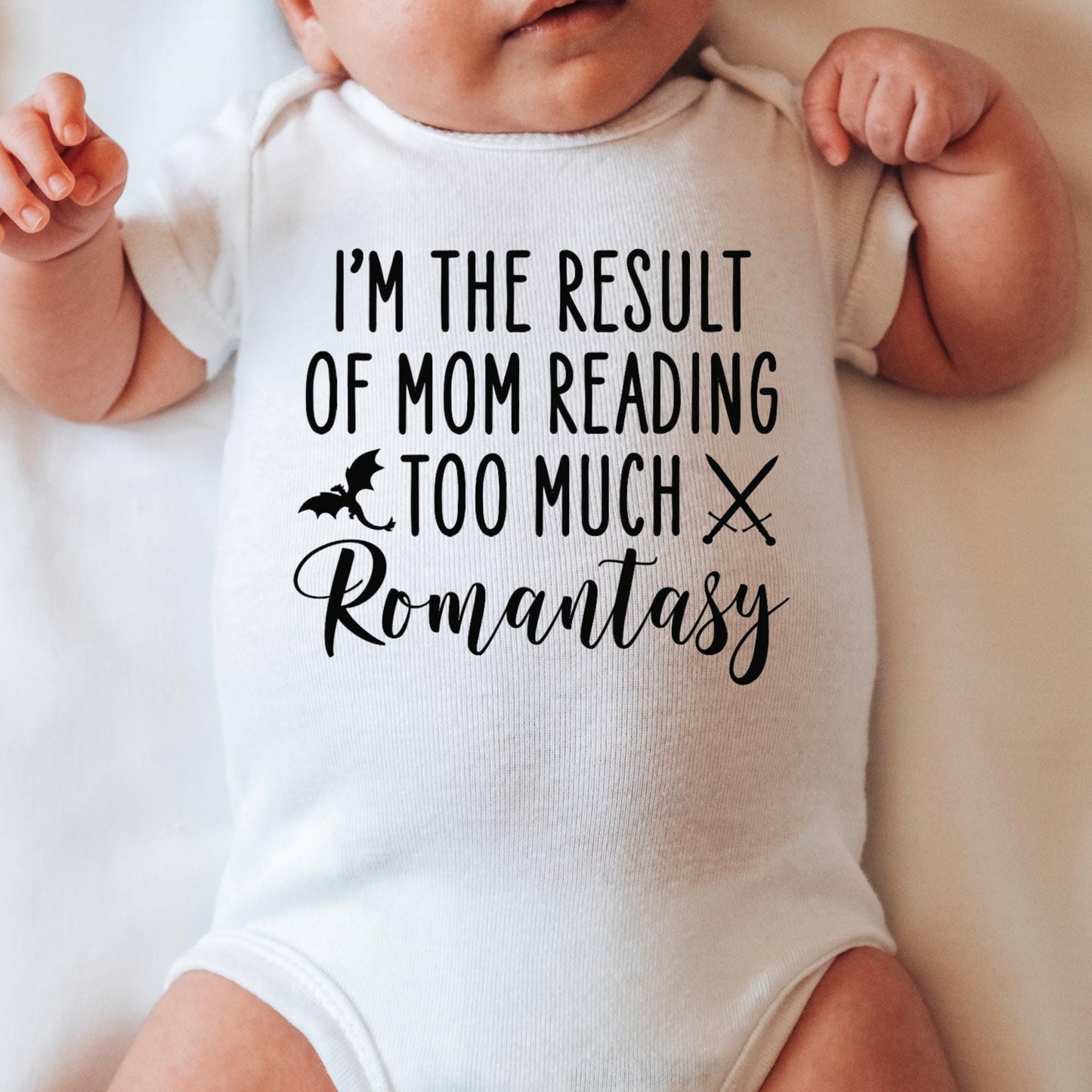 Funny Romantasy Onesie® Bookish Mom Funny Baby Shower Gift Funny Baby Bodysuit Bookish Gift for Mom Funny New Mom Gift