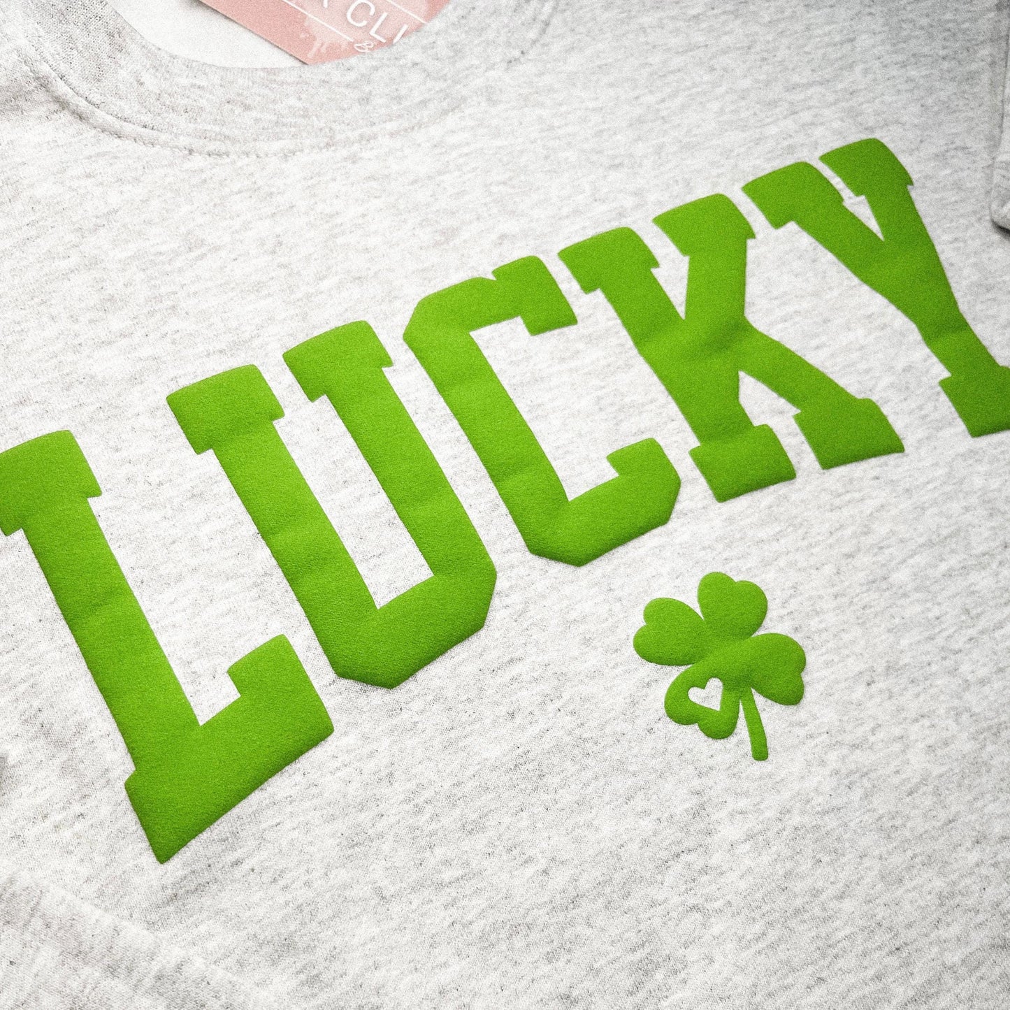 Lucky Puff Print Sweater St. Patrick's Day Crewneck Four Leaf Clover Sweater Make Your Own Luck st Paddy's Day Embossed Lucky Shirt