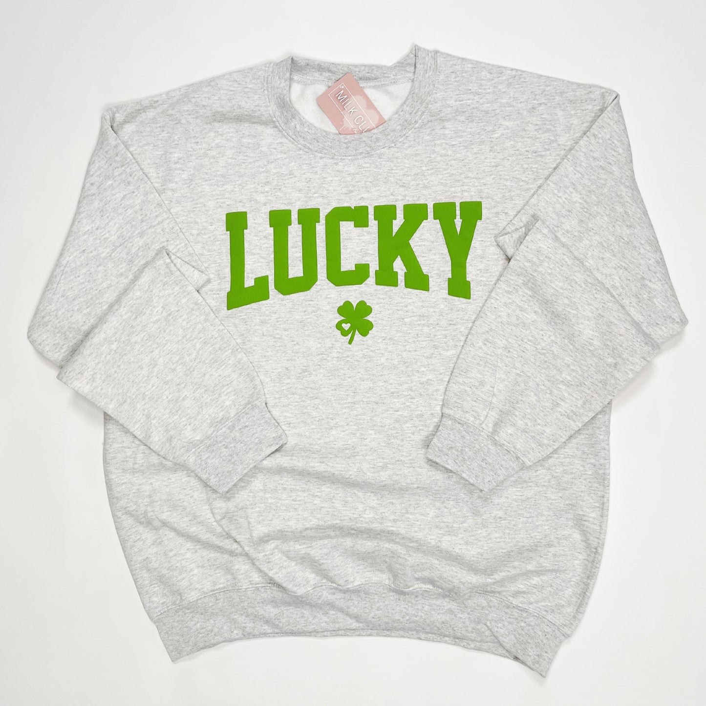 Lucky Puff Print Sweater St. Patrick's Day Crewneck Four Leaf Clover Sweater Make Your Own Luck st Paddy's Day Embossed Lucky Shirt