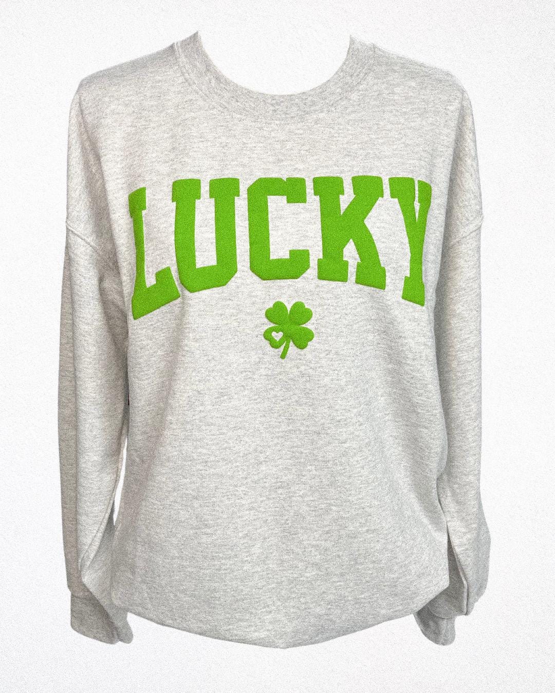 Lucky Puff Print Sweater St. Patrick's Day Crewneck Four Leaf Clover Sweater Make Your Own Luck st Paddy's Day Embossed Lucky Shirt