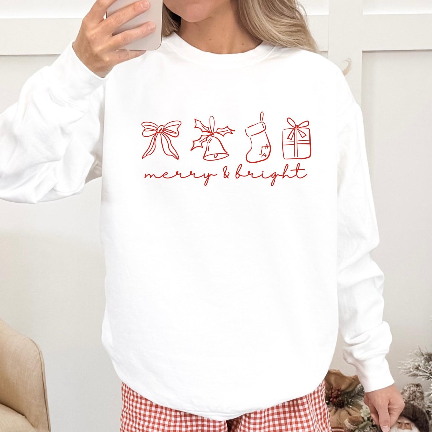 Merry and Bright Sweatshirt Christmas Party Sweater Christmas Morning Sweatshirt Minimalist Christmas Sweater Merry Christmas Sweatshirt