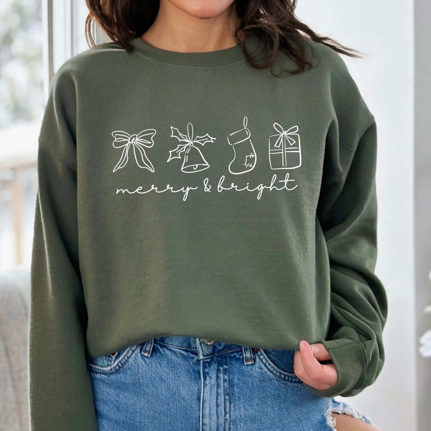 Merry and Bright Sweatshirt Christmas Party Sweater Christmas Morning Sweatshirt Minimalist Christmas Sweater Merry Christmas Sweatshirt