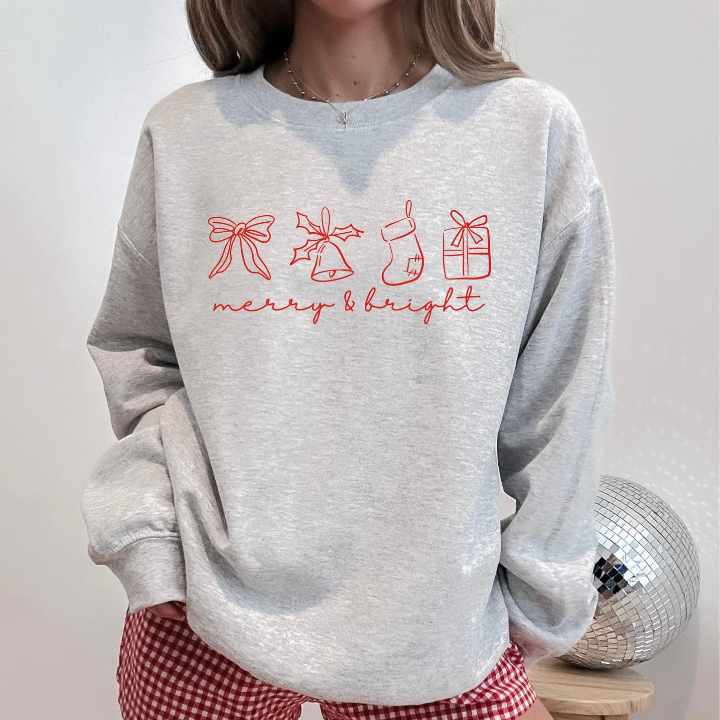 Merry and Bright Sweatshirt Christmas Party Sweater Christmas Morning Sweatshirt Minimalist Christmas Sweater Merry Christmas Sweatshirt