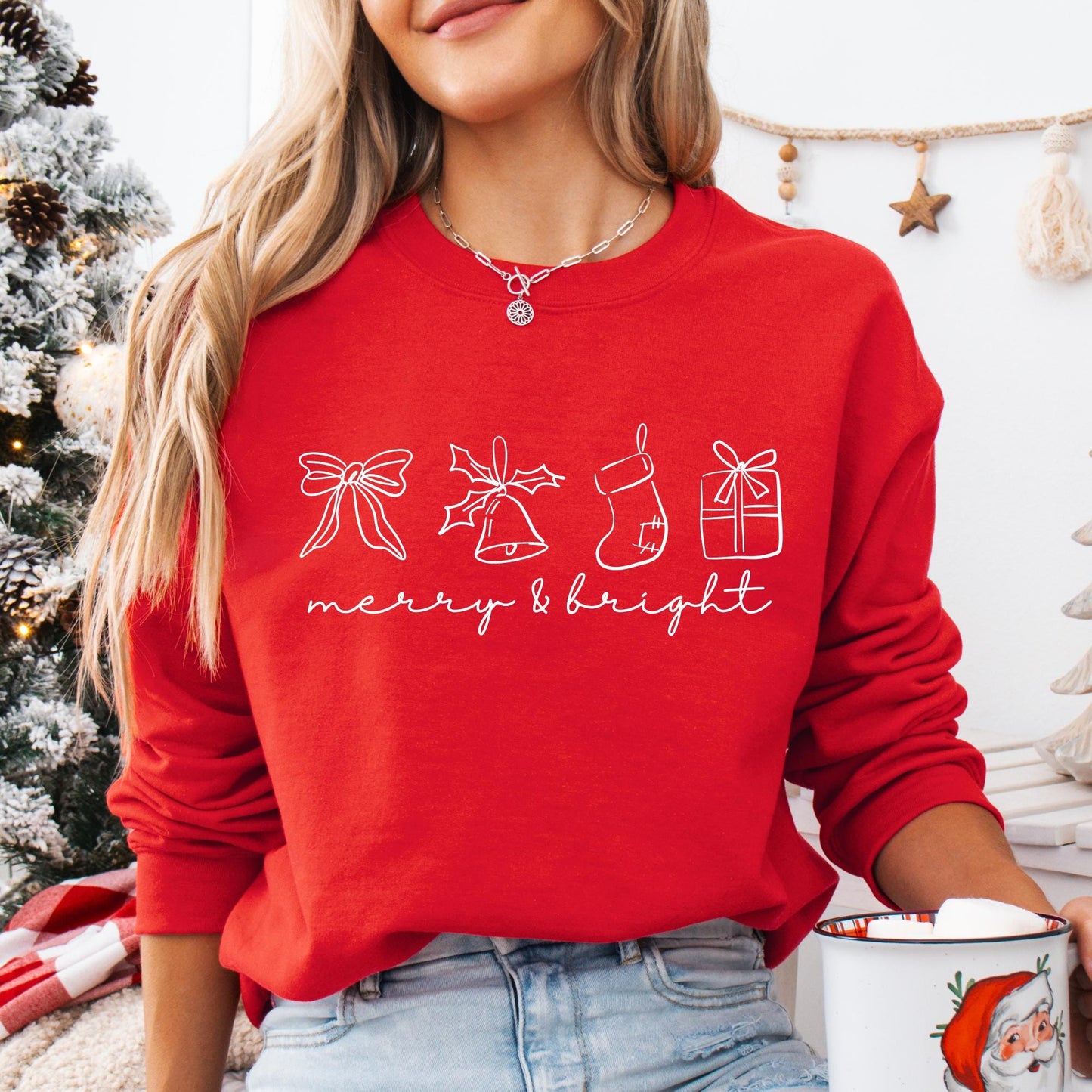 Merry and Bright Sweatshirt Christmas Party Sweater Christmas Morning Sweatshirt Minimalist Christmas Sweater Merry Christmas Sweatshirt